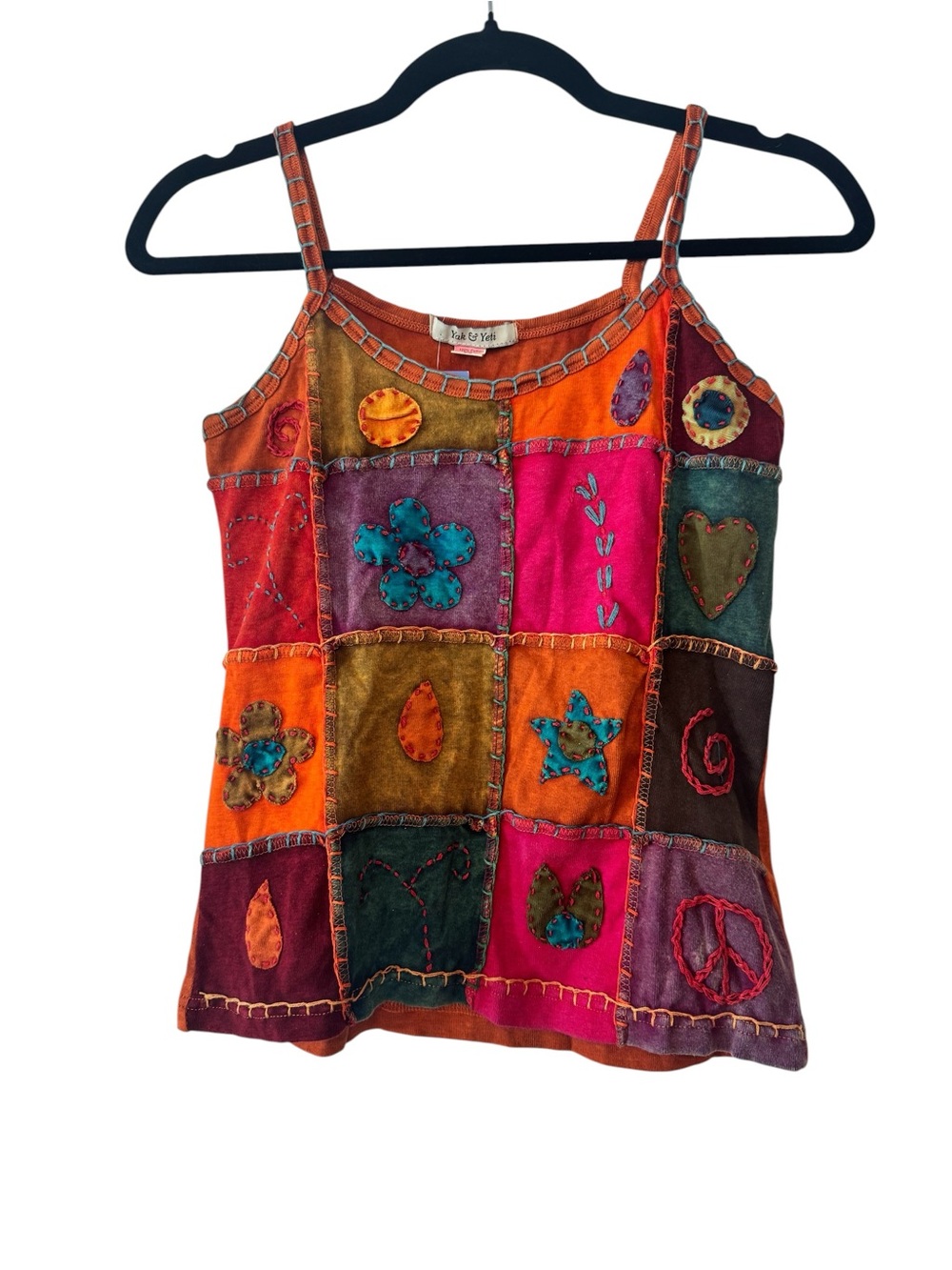 NWT Yak N Yeti Boho Patchwork Embroidered Spaghetti-Strap Tank